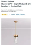 Signature Hardware 479870 Hanzell 6" Wide Mini Pendant PHPL3501BG - Brushed Gold. Fixed Price $69.99.