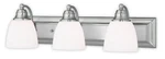 Livex Lighting Three-light Bath Vanity Fixture, Brushed Nickel, Satin Opal Glass. Fixed Price $253.59.