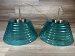 Pair (2) Eglo Pendant Lamps Translucent Aqua Turquoise Glass Retro Htf Read!!. Fixed Price $150.00.