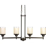 Progress Alexa 4-LIGHT Chandelier, Antique Bronze, Etched Umber Linen Glass. Fixed Price $49.95.