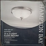 Hampton Bay Eastpoint 13 In. 2-LIGHT Brushed Nickel Flush Mount With Frosted. Fixed Price $37.99.