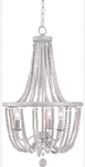 Kenroy Boho Coastal French Country Wood Bead 3LT Chandelier Chippy White 93133WW. Fixed Price $85.00.