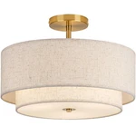 16" Double Drum Gold 3-LIGHT Semi Flush Mount Ceiling Light, Classic Fabric L.... Fixed Price $112.15.