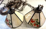 Meyda Tiffany Stained Glass Pendant Lights Strawberry Floral Set Signed 70'S. Fixed Price $180.99.
