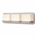 Home Decorators Alberson 3-LIGHT Brushed Nickel Led Vanity Light, Frosted Shades. Fixed Price $58.99.