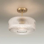 Possini Euro Bernado 14"W Warm Brass And Fluted Glass Ceiling Light. Fixed Price $99.95.