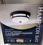 Hampton Bay Greenhaven Medium Exterior 11IN Led Color Changing Flush Mount. Fixed Price $29.99.