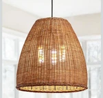 3-LIGHT Dark Curry Rattan Pendant LIGHT,16.54" Rustic Hanging Light,brown Wicker. Fixed Price $100.00.