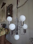 Vintage Mid-century Modern Chrome Sonneman Style Space 7 Light Chandelier. Fixed Price $375.00.
