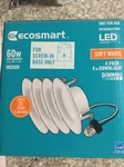 Ecosmart 60W In. White Integrated Led Recessed Trim Soft (4-PACK). Fixed Price $10.00.