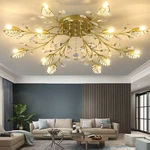 Elegant Gold Crystal Semi Flush Mount Chandelier For Dining, Living, Bedroom. Fixed Price $164.99.