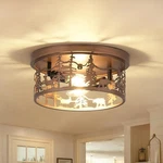 Rustic Flush Mount Ceiling 2-LIGHT Metal Fixture With Deer & Bear Design. Fixed Price $59.98.