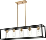 Stylish Black Rectangle 5-LIGHT Chandelier With Clear Glass Shade & Brass Socket. Fixed Price $316.99.