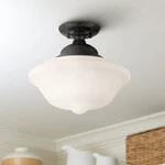 Vintage Ceiling Light Semi Flush Mount Fixture 13" Black White Glass For Bedroom. Fixed Price $99.95.