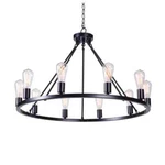 Hampton Bay Stratton 10-LIGHT Black Wagon Wheel, Industrial Farmhouse Dining. Fixed Price $84.54.