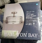 Hampton Bay Toberon 14 In. Nickel Led Semi-flush Mount W/ Etched Parchment Glass. Fixed Price $89.99.