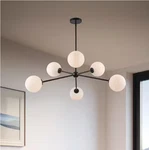 Hampton Bay 39 In. Avaline Black Cluster 6-PENDANT Light With Opal Glass Shades. Fixed Price $71.36.