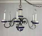 Vtg White Blue Porcelain 6-ARM Hanging Chandelier Danish Studio Pottery French. Fixed Price $105.00.