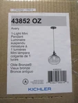Kichler Avery 9.75" 1-LIGHT Mini Pendant Olde Bronze Globe Clear Seeded Glass. Fixed Price $80.99.