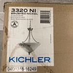 New Kichler Olympia Hanging Chandelier - 3320 Brushed Nickel White Etched. Fixed Price $189.00.