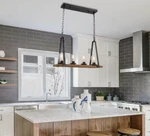Lnc Farmhouse Wood Island Chandelier 4-LIGHT Brushed Black Linear Rustic Pendant. Fixed Price $136.99.