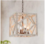 Lnc Farmhouse Antique White Wood Chandelier With Weathered Square Cage Pendant. Fixed Price $77.99.