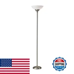 Adesso Brushed Steel Torchiere Floor Lamp Frosted White Shade 300W Double. Fixed Price $117.24.