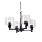 Hampton Bay HDP12069BL Oron Black Reversible Chandelier With Clear Glass Shades. Fixed Price $59.99.