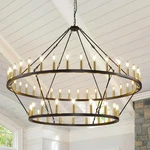 Wjshome 60" 2-TIER 54-LIGHT Wagon Wheel Chandelier Black Gold Farmhouse.. Fixed Price $208.79.