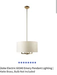 Globe Electric 60340 Emery Pendant Matte Brass W/fabric Shade Lighting. Fixed Price $49.99.