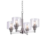 Hampton Bay Oron 4-LIGHT Brushed Nickel Chandelier With Clear Glass Shades. Fixed Price $68.86.