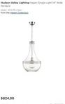 Hudson Valley Lighting 1814-PN Hagen Single 14" Wide Pendant Polished Nick. Fixed Price $600.00.