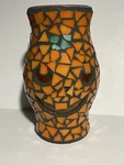 Mosaic Glass Jack-o-lantern Hurricane Lite Shade, 7 H, Orange Black Green Gold. Fixed Price $29.99.