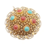 925 Sterling Silver Vintage Pendant Gold Plated Turquoise & Gemstones PT24715. Fixed Price $79.50.