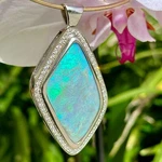 67CT Australian White Opal Pendant 1.28CTW SI1 H-i Diamond Wire Choker 14K Gold. Fixed Price $16500.00.
