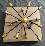 Jojospring Lorena Sputnik Chandelier Brushed Brass Metallic Hanging Light Nib. Fixed Price $199.87.