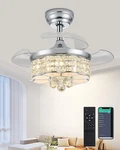 30" Crystal Chandelier Ceiling Fan Dimmable Light Retractable Smart Remote 2827. Fixed Price $58.26.