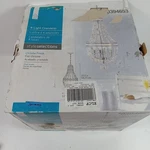 Chandelier 4-LITE Pendent Ceiling Light With White & Tan Beads Chrome...... ..A4. Fixed Price $61.75.
