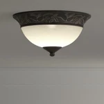 Venetian Bronze Flush Mount With Champagne Scavo Glass Shade, Mediterranean. Fixed Price $78.00.