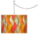 Giclee Glow 13 1/2" Wide Flame Mosaic Shade Plug-in Swag Pendant. Fixed Price $149.99.