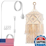 Flsfu Boho Plug-in Pendant Light, Macrame Hanging Lamp, Adjustable Cord. Fixed Price $68.26.