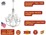 Quorum Enclave 9-LIGHT 2-TIER Chandelier, Polished Nickel, Satin Opal Glass. Fixed Price $99.99.