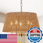 Yomecoo 5-LIGHTS Hand-woven Rattan Chandelier Vintage Farmhouse Boho Bamboo. Fixed Price $264.01.