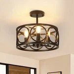 Tozing 13 In. 3-LIGHT Black Cage Drum Semi-flush Mount Ceiling Fixture. Fixed Price $29.99.