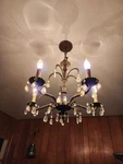 ** Best Shop Italian Vintage 5 Arm /candle Brass Chandelier . Crystal Prisms. Fixed Price $950.00.