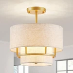 Elegant 2-LAYER Drum Ceiling Light Fixture With Gold Finish & Linen Shade. Fixed Price $100.99.