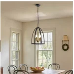 4-LIGHT Black Rustic Lantern Pendant Chandelier W/chain Open Frame Hanging. Fixed Price $71.49.