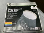 Commercial Electric 11IN Brushed Nickel Led Color Changing Flush Mount Light. Fixed Price $19.95.