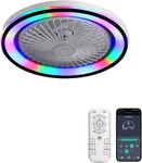 Modern Rgb Bladeless Ceiling Fan With Lights & Remote, 19" White Flush Mount. Fixed Price $149.99.