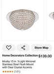 Home Decorators 15" Mosby 3-LIGHT Mirrored Stainless Steel Flushmount. Fixed Price $35.00.